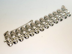MCM Vintage Monet Signed Rhodium Finish Openwork Statement Bracelet Book Piece