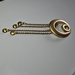 Tona Jewelry Signed Gold Design Swirl Brooch 4 Charms Dangling from 4 Chains