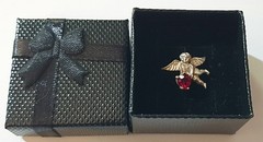 Vintage 925 Sterling Silver & Ruby 3/4″ Cherub/Guardian Angel Heart Lapel Pin
