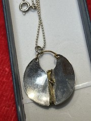 Vintage Modern Handmade by Banner 2-Tone Sterling Silver Disk Pendant Necklace
