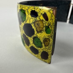 1950s 1970s MCM Enamel Copper Bracelet West Germany Mosaic Pattern Green Yellow