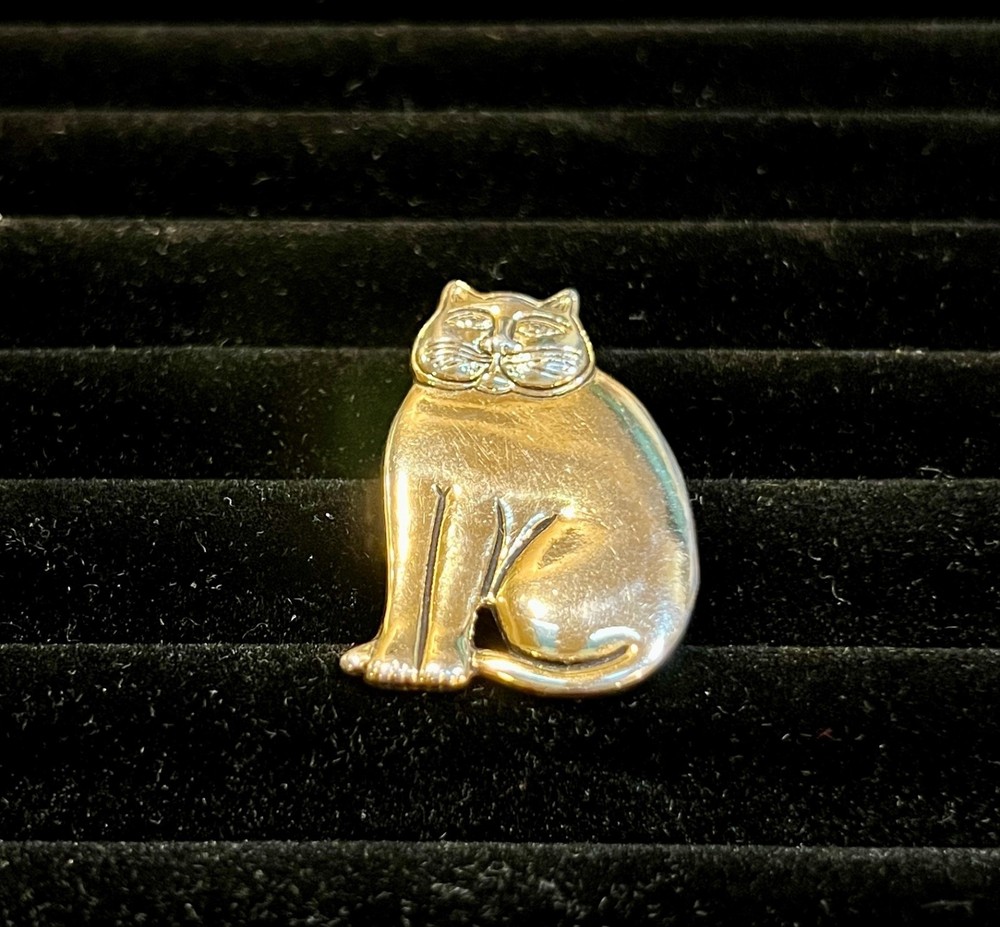 Laurel Burch Mystic Cat Brooch Gold Tone Kitty Kitten Pin Vintage 1.5 Inches