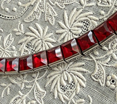 Antique Art Deco H&S Sterling Silver Ruby Red Paste Channel Set Tennis Bracelet