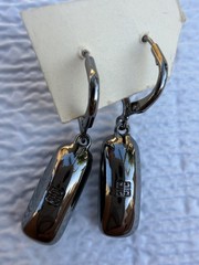 Vintage Givenchy Crystal Drop Earrings Gunmetal Signed Designer Logo