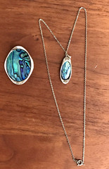 Vintage Pin and Necklace Nickel Silver Abalone/Mother of Pearl
