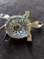 Vintage Turtle Brooch Pin Silver Tone 2.25″ Rhinestone , Pearl, AB