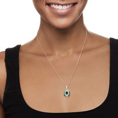 1.8 Ct Emerald Cut Green Stone Pendant Silver Necklace Double Halo Art Deco Gift