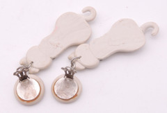 White Cat Kitty Earrings READ Vintage 80s Clay Ceramic Rhinestone Dangle Clip-On