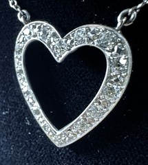 Antique Vintage Diamond Heart Pendant 14k White Gold