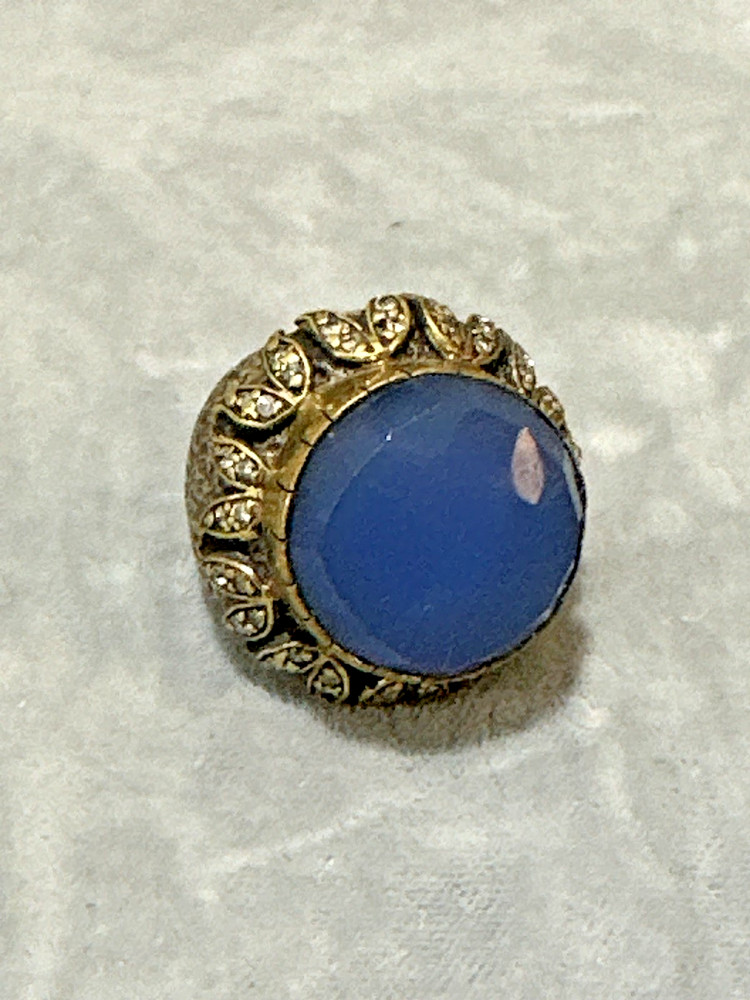 Chunky Statement Ring Boho Ethnic Tribal Blue Acrylic Stone Mixed Tone Size 6