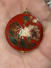 Lot of 2 Vintage Cloisonne Enamel Pendants Heart & Floral Charm Chinese