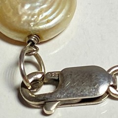Vintage 925 Sterling Silver Cream Iridescent Coin Pearl Station Chain Necklace