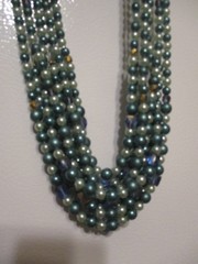 Vintage Glamor Blue Crystal Faux Teal Pearl Bead Chunky Multi Strand Necklace!