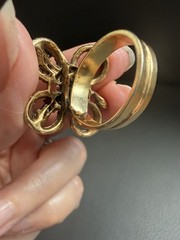 Vintage Gold Tone Butterfly Ring Beaded Design, Colored Stones, Adjustable, 11g