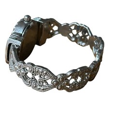 Vintage Geneva Silver Tone Bracelet Watch | Ornate Filigree Band | Victorian