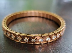 Vintage Speidel Stainless Steel CZ Stretch Bracelet Copper Color Unisex Adult