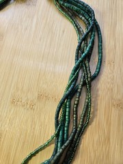 Faux Jade Pendant Layered Beaded Necklace, Green and Earth Toned Beads 22″