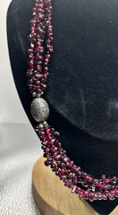 Vintage 3-Strand Garnet Chip Necklace 20” w/ Tribal Silver Beads – 92g Artisan S