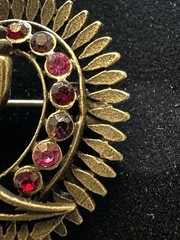 Vintage 1990s Pink and Purple Rhinestone Swirl Pin w/Brass Toned Finish