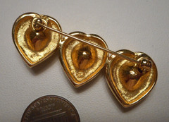 Vintage Swarovski Triple Heart Diamante Crystal Gold-tone Heart Brooch