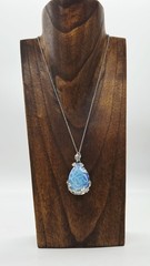 Opalite Pendant Necklace Filigree Stainless Steel Silver tone Vintage 17.5 in