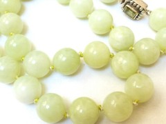 Chinese Green 12mm Jade Beads Necklace, Sterling Clasp,18″