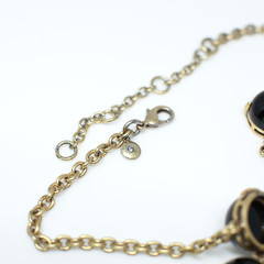 J.Crew Vintage Brass Necklace 9 Round Stones Adjustable Chain Statement Jewelry