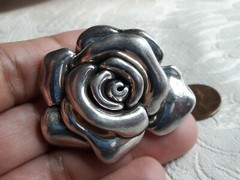 Vintage Signed N 925 TH Sterling Silver Large Puff 3D Flower Rose Pin – Brooch