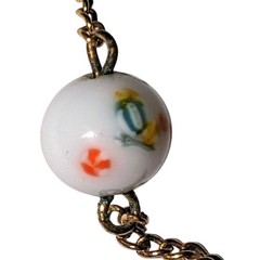 Vintage Dainty Gold Tone Choker Chain Hand Painted Floral Beads 14 Inches