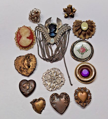 Lot of 13 Older Vintage Pendants,Button Covers,Cameo Brooche & Others