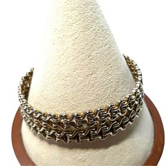 VTG Brass Plated Metal Double Width Chain with Fold Over Clasp Art Deco