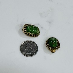 Vintage Green Princess Clip On Earrings Face Mask Gold Tone Germany READ