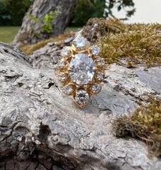 Art Deco Style Lab Created Diamond 14K Yellow Gold FN Anniversary Gift Ring