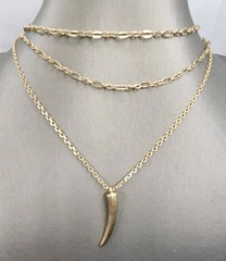 Vintage Dainty Gold Tone Chain Necklace Talon Claw Horn Pendant 3 Layered 16″