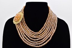 Vintage 1980s Layered Crystal Necklace Gold Draped Statement Bib Collar Bin3B