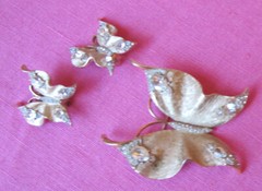 Crown Trifari Alfred Phillipe BIG Butterfly Pin+Earring GT Set~Book Piece~FREE H