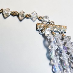 Vintage Aurora Borealis Crystal Necklace 3 Strand Clear Glass Choker Collar AB