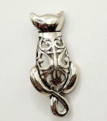 Cat Kitty Kitten Open Filigree Sterling Silver 925 Jezlaine Vintage Brooch Pin