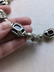 Vintage Onyx And Silver Tone Necklace And Earrings Set