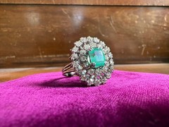 Antique Emerald & Diamond Halo Ring