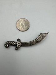 Sterling Silver 925 Vintage Arabian Scimitar Sword Brooch 73.08mm Pin 5.2g
