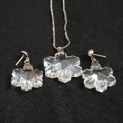 Vintage Crystal Snowflake Earring Pendant Set 7/8″ 3/4″