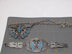Signed Celebrity Silver Tone Faux Turquoise Enamel Necklace And Bracelet Set