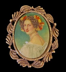 Vintage Hand Painted Porcelain Cameo Brooch Portrait Of Auguste Strobel 1891