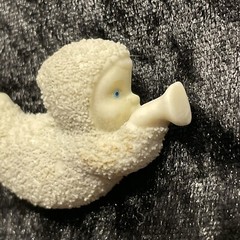 Vintage Department 56 Snow Baby with Horn Statement Brooch Pin 1 3/4″ Long