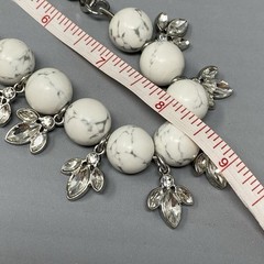 Designer Stone Necklace White Howlite Silver Tone Rhinestone Fringe Adornable.U