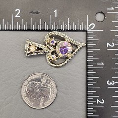 Vtg Heart Pendant Dangle AB Rhinestone Gold Tone 1 5/8″