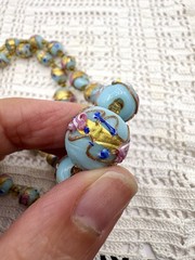 Vintage Murano Venetian Sky Blue Wedding Cake Fiorato Gold Foil Necklace 19”