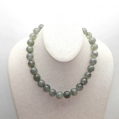Green Rutilated Quartz Beaded Necklace Round Beads Sterling Silver 925 Clasp
