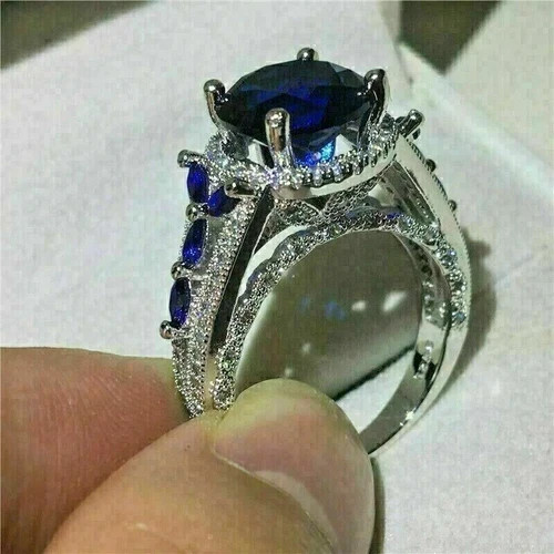 3.50Ct Round Cut Sapphire & Lab Created Diamond 14K White Gold FN Wedding Ring